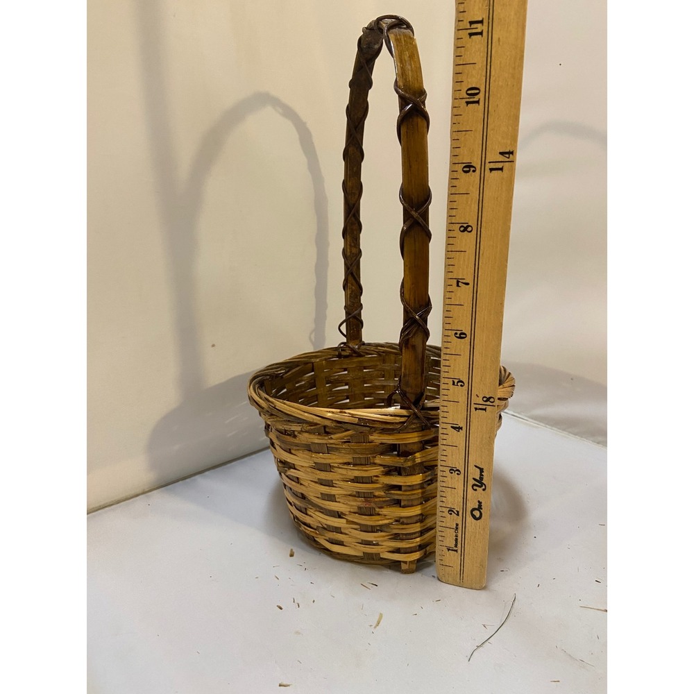 Woven Wicker Basket Unisex Small Brown Rustic High Handle Decor Egg Collection - Picture 10 of 10